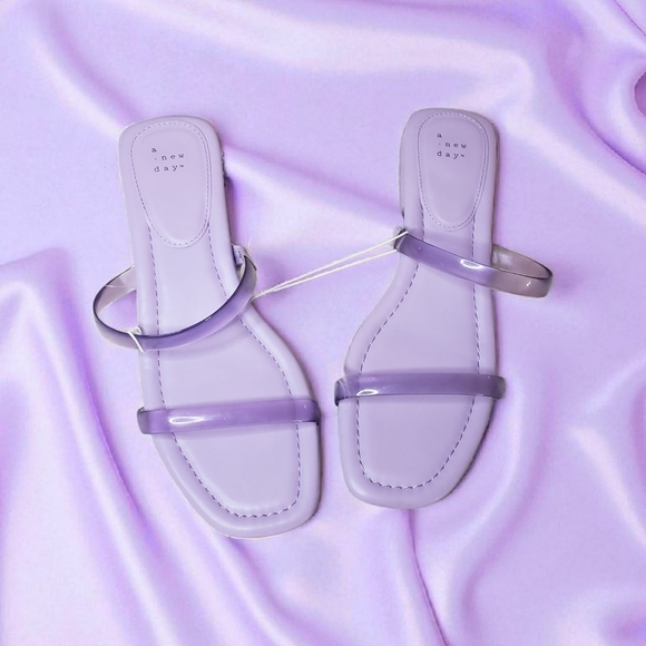 A New Day NWT Annie Lavender Purple 2 Strap Jelly Slide Block Heel Flat Sandals - Picture 7 of 7